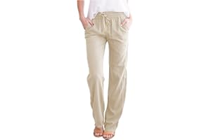 NAJZYBA Leinenhose Damen Sommer Lang Sommerhose - Leichte und Luftige High Waist Musselin Freizeithose - Casual, Lockere und Bequeme Stoffhose mit Geradem Bein, Strandhose mit Kordelzug und Taschen