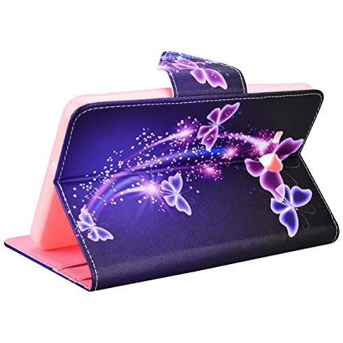 Samsung Galaxy Tab A 7.0 SM-T280 Hülle, Yokata Flip PU Lederhülle mit Karten Slot Magnetverschluß Handyhülle Standfunction Case Tasche Schutzhülle Etui Brieftasche Cover (Lila Schmetterling) + 1x Kapazitive Feder - 6