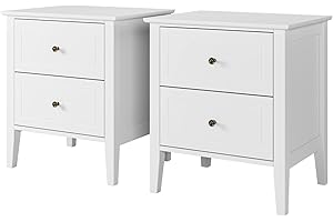 ‎FOREHILL FOREHILL Zestaw 2 stolików nocnych, białe, szafka nocna z 2 szufladami, stolik pomocniczy, stolik do sypialni, salonu, 50 x 40 x 55,5 cm