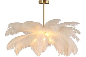 GUANSHAN Weiße Straußenfeder-Pendelleuchte Feder-Deckenleuchte Feder-Lampenschirm Kronleuchter Feder-PendellAmp Deckenlamp Deckenbeleuchtung för Schlafzimmer, Wohnzimmer