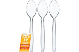 PRICE BEATER Reusable Spoons (Clear) – Pack of 50 | for Indoor and Outdoor Parties