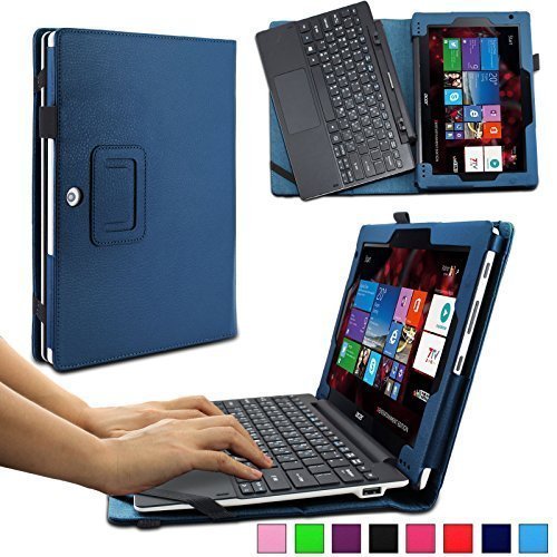 Infiland Acer Aspire Switch 10 E Pro7 SW3-013 Hülle Case -Slim Fit Folio PU-lederne dünne Kunstleder Schutzhülle Cover Tasche für Acer Aspire Switch 10 E (10,1 Zoll) Notebook (mit Auto Schlaf / Wach Funktion, Tablet und Tastatur sind nicht entgehaltet)(Dunkleblau)