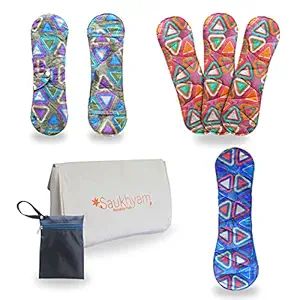 Saukhyam Reusable Sanitary Pads for Teens | Full Cycle Pack | 6 Day & Night Pads Plus Wet Bag & Pouch | Rash Free Periods with Super Absorbent Banana Fibre | Eco-Friendly Menstrual Hygiene Solutions for Teens