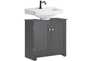 SoBuy Mobile sottolavabo per Bagno – Mobiletto Bagno salvaspazio con ante e ripiano regolabile – Mobile sotto lavabo da bagno in MDF, per lavabo a terraBianco, 60x60x29cm, BZR18-II-DG