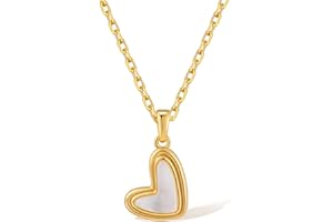 SEPTBIEN Pearl & Mother of Pearl Necklace 18K Gold Plated Heart Pendant Dainty Layering Choker for Women Jewellery Gift