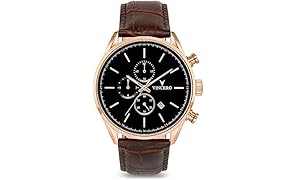 Vincero Luxury Orologio da polso da uomo Chrono S - Oro rosa con cinturino in pelle marrone - Orologio cronografo 43mm - Movimento al quarzo giapponese