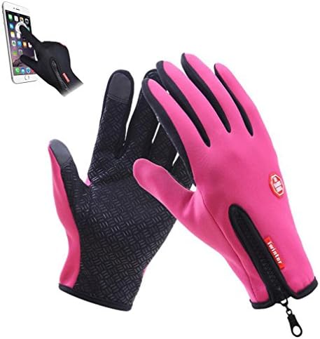 YYAANNGG,Touch Screen Gloves Winter Outdoor Couple Gloves Sports Full Finger Touch Screen Warmer Non-slip Gloves Waterproof Gloves Men &amp; Wind Windshield Zipper Sports Winter Warm Fleece Mountaineering (Pink, M)
