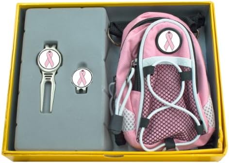 CMC Golf Pink Ribbon/Breast Cancer Awareness Gift Set with Mini Daypack, Divot Tool and Cap Clip, Pink/Yellow