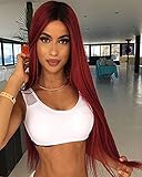 Tsnomore Ombre Color Wigs Long Straight Wigs for Women Heat Resistant Straight Wig for Cosplay Party Wedding Daily (Red Wine Color)