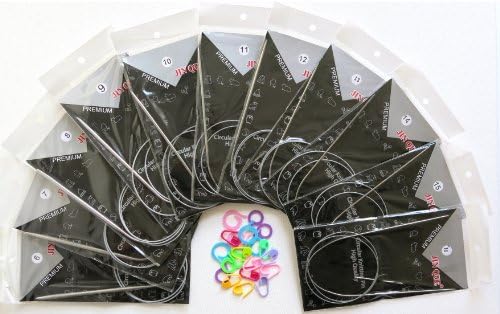 ADF TM 11 Pairs Metal Circular Knitting Needles Sizes 1.5mm - 5.0mm, 32'' (80cm) Long & 20 Stitch Markers in Plastic Wallet