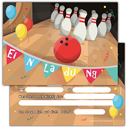 12 Einladungskarten zum Kindergeburtstag „Bowling“ // Geburtstagseinladungen Einladungen Geburtstag Kinder Pin Jungen Mädchen Bowlingkugel Karten Set Kegeln - 5