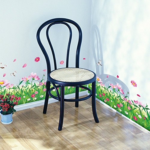 Ecloud Shop® Schöne rosa Blumen Grün Gras mit Schmetterlingen Wandtattoo Wandbilder Startseite Kunstdekor Peel Stock Wand Aufkleber für die Wall Corner Kinderzimmer Schlafzimmer Wohnzimmer Büros Kinderzimmer Raum Klassenzimmer - 2