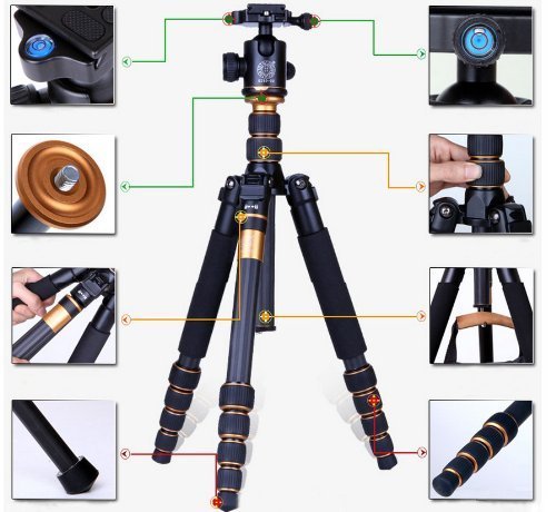 TaiChuDa® Q-666C Profesional Photography Carbon Tripod Monopod Kit & Ball Head Compact Travel For DSLR Camera Canon Nikon Petax Sony TCD04