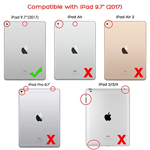 Neues iPad 2017, 9.7 Zoll Hülle, ULAK ultra dünne magnetische Selbstweck u. Schlaffunktion intelligente Abdeckung Trifold Standplatz-Fall mit Entwerfer-harte rückseitige Shell für neues iPad 9.7 Zoll 2017 Modell (Schwarz) - 2