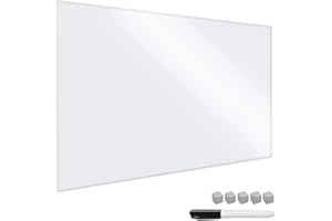 Navaris Pizarra magnética de Vidrio - Tablero de Notas de Cristal de 90 x 60 CM - Tablón de recordatorios con rotulador imanes y Soporte - En Blanco