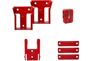 StealthMounts DIY Pack Compatible with Milwaukee M18 – 2 Battery Mounts, 1 Tool Mount & 1 Stubby Bit Holder | Red | Wall Mount Storage Organiser for Power Tool Batteries, Drill, Impact & Accessories