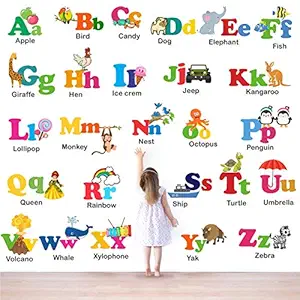 StickMe 'Alphabets - Baby - Kids - Learning - Education - Nursery - Pre School - Kindergarten - Wall Sticker' -SM803 (Multi Colour, Vinyl - 110cm X 100 cm )