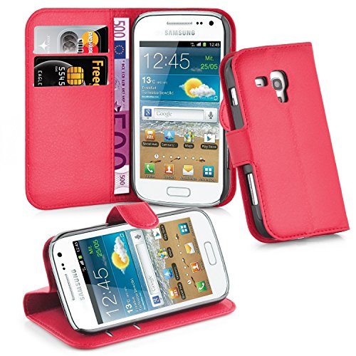 Cadorabo - Book Style Hülle für Samsung Galaxy TREND PLUS (GT-S7580) - Case Cover Schutzhülle Etui Tasche mit Standfunktion und Kartenfach in KARMIN-ROT