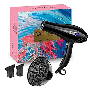 Groomiist SSHD-36 Stylish & Professional Electric Hair Dryer For Men & Women / Drying Your Hair Quickly / Adjustable Speed Settings / Variable Temperature Settings / Ionic & Ceramic Technology & LED Display / Cool Shot Function / Diffuser & 2 Professional Nozzle (2300 Watts, Black)