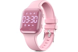 FOCWONY LED Kids Multifunction Steps Counting Watch, Digital Watch, Kids Pedometer Watch, Stopwatch, Alarm Clock, Calories for Women Children Girls Boys (Electroplating Pink)