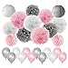 Produktbild LUCK COLLECTION Rosa Grey Party Dekorationen Alles Gute Zum Geburtstag Baby Shower Dekorationen für Mädchen Frauen - Tissue-Papier Pom Poms Laternen Papierwaben Bälle und Ballons