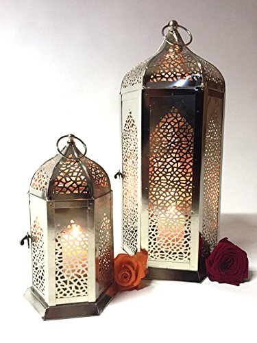 Orient Orientalische Silberlaterne Laterne Windlicht Silberfarbig Fida gross - 6