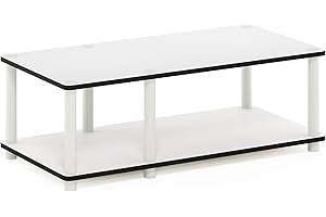 Furinno JUST TV Stand, No Tools Mid Entertainment Center, TV Console for TV up to 46 Inch with Tubes, for Living Room, Bedroom, White