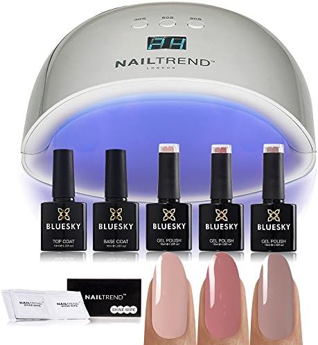 Bluesky Nail Gel Polish Starter Kit Salon Quality Manicure &amp; Pedicure – Includes 24w PRO LED White Lamp, Base &amp; Top Coat, 20 Shine Wipes + 3 Bluesky Gel Colours (QXG312, QXG80, QXG313)