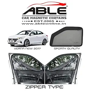 Able Dotnet Car Magnetic Sun Shade Curtains 4 Door with Zipper for Hyundai Verna New 2017 Type-III Set of 4 Pcs (2017 to 2020 Model) (Front 2 Door Zipper, Sporty)