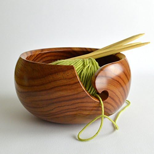 Polystone Deluxe Hand Crafted Yarn Storage Bowl | Crochet &amp; Knitting Accessories | (Large (7x4), Natural Wood)
