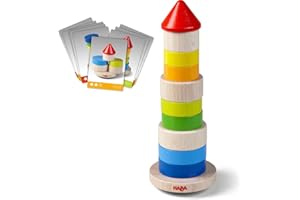 HABA 305403 - Stapelspiel Wackelturm, Stapel- und Motorikspiel aus Holz mit Basisplatte und bunten Stapelsteinen, für freies Spielen oder Spiel nach Anleitung, Holzspielzeug ab 2 Jahren