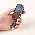 Keyzone Dual Leather Key Cover for Mercedes-Benz E-Class S-Class A-Class C-Class G-Class 2020 Onwards 4 Button Smart Key (Blue-Brown)