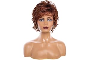 CGVG Orange Kurzhaarperücke Damen Gestufte Stachelige Kurzperücke mit Pony Natürliche Synthetische Kunstfaser Alltagsleben Kostümparty Mottoparty Halloween (Orange)