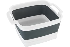 WENKO Barreño para fregar plegable Sira, fregadero plegable con tapón de vaciado integrado y asas para transporte, compacto, 8 litros, (An. x A x P) 39 x 18 x 32,5, gris/blanco