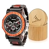 Bobo Bird Herren-Armbanduhr, luxuriös, aus Holz, große Größe, Datums- und Chronographenanzeige, Ebenholz mit Geschenk-Box aus Bambusholz für Herren