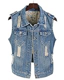 Fino, autocultivo, flexible. Mujer Chaleco de Mezclilla, sin Mangas Jean Chaqueta Casual Denim Jacket Azul 2XL