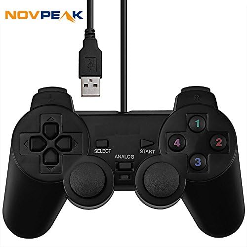 NOVEPAK USB Dual Shock Joystick Gamepad Wired Gaming Controller [Double Vibration Feedback Motors] for PC Computer Laptop Window (Black)