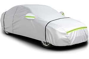 Favoto Sedan Car Cover Waterproof Breathable, Outdoor Full Car Cover Sun Rain Dust Snow All Weather Protection with Right Size Zipper, Universal Fit Sedan (177-194 Inches) Silver Car Covers
