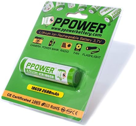 1 X Ppower 18650 3.7V 2600mAh Lithium Ion Rechargeable Battery (CE/ IEC62133 Certified) for Flashlight, Portable fan, Microphones and More