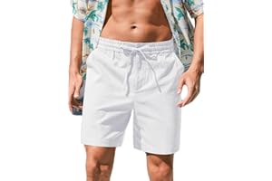 NITAGUT Men's Shorts Linen Knee Length Work/Running/Sports Shorts Stretch Fit Summer Lounge Drawstring Beach Shorts with Pockets