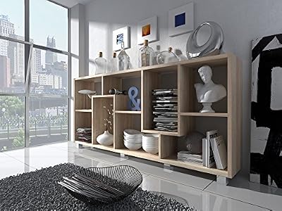 Comfort Home innovation - Étagère bibliothèque design Salon-Salle à manger, Chêne clair, Dimensions : 68,5 x 161 x 25 cm de profondeur.