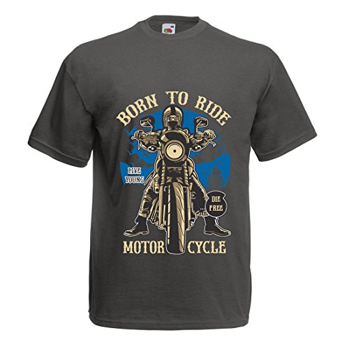 lepni.me T-Shirt pour Hommes Live Young - Die Free - né pour Rouler en Moto, idées Cadeaux pour Les Motards, Slogans inspirés (X-Large Graphite Multicolore)