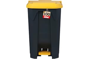 KARAT Poubelle avec couvercle hermétique et 2 poignets de transport en plastique pour usage intérieur extérieur, résistant aux intempéries, Idéal pour Jardin Restaurant (Jaune (Olaf), 100l)