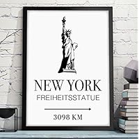 NEW YORK - FREIHEITSSTATUE mit individuelle Entfernungsangabe - originelles und persönliches Geschenk zum Geburtstag, Jahrestag, Hochzeitstag, zum Einzug oder Studienanfang - Rahmen optional zubuchbar