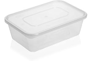 MARENT Satco 50 x Microwave Plastic Food Takeaway Heavy Duty Containers with Lids 500ml 650ml 750ml 1000ml Classic Disposables (500ml)