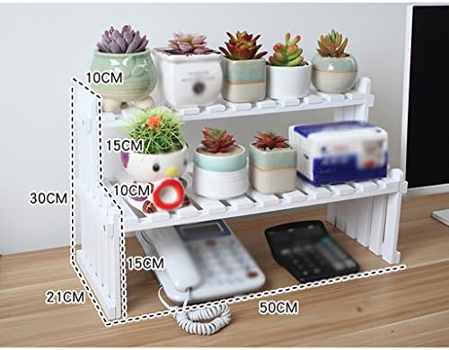 QHD Solid Wood Desktop Small Flower Stand Office Windowsill Mini-house Shelves Pot Racks Multi-meat Small Plant Racks (Color : White, Size : 50*21*30)