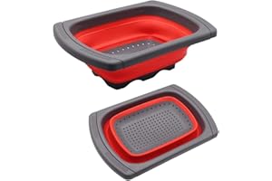 CCUCKY 3.8L Scolapasta Pieghevole per Lavandino della Cucina,Maniglie Allungabile Economia di Spazio, Drenante Rapida,Lavabile in Lavastoviglie,Adatto per gran parte delle dimensioni Lavello (Rosso)