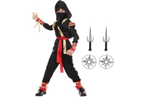 MYSTELLA Costume Ninja Carnevale Bambino 4-12 Anni Vestito Travestimento Ninja Halloween Ragazzo Bimbo Cosplay Bambino