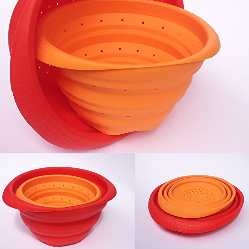 2er-Set faltbarer Platin-Silikonseiher, Hohe Qualität aus 100% Platin-Silikon, Silikonsieb (Ø14 cm, 1L, Große: Klein) & Medium (Ø18 cm, 2L, Große: Medium), Falbarer Seiher, Sieb Faltbar, Küchensieb, Abtropfsieb, Collapsible Silicone Colander, Strainer (Small & Medium) - 4