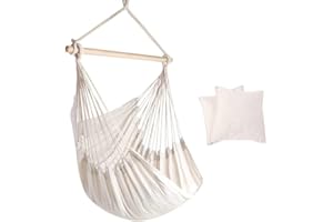 MAGIC SELECT Hamaca Silla Colgante con 2 Cojines Acolchados y Barra de Soporte de Madera. Columpio Hamaca con Cuerda para Interiores y Exteriores. Soporta hasta 120kg. (130x100cm)